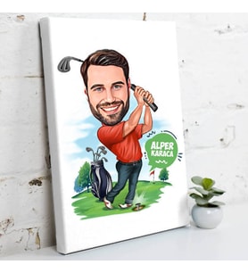 Golf Oynayan Erkek Karikatürlü Kanvas Tablo