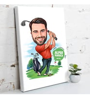 Golf Oynayan Erkek Karikatürlü Kanvas Tablo