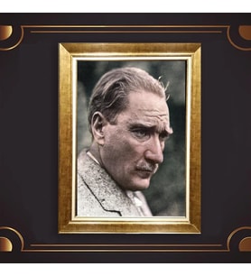 Özel Seri Paspartulu Çerçeveli Atatürk Tablo l571 (Gold)