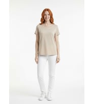 Bej Kadın Basic T-Shirt Yuvarlak Yaka Kısa Kol