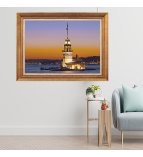 Çerçeveli Paspartulu Manzara Tablo cft0458 (Gold)