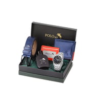 Polo Air Klasik Metal Kasa Erkek Kol Saati Cüzdan Kemer Kartlık Parfüm Seti Gümüş Siyah Lacivert Renk PL-7093E2