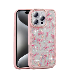 Apple iPhone 16 Pro Uyumlu Kılıf Taşlı ve Simli Tasarım Zore Azra Kapak (Pembe)