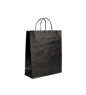 Burgu Saplı Siyah Kağıt Çanta 26x14x29 cm - 25 Adet