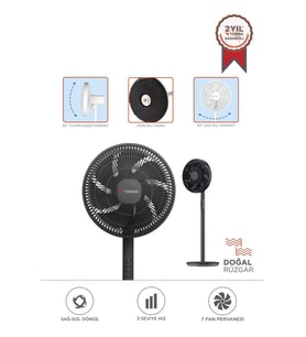 Torima SF-01 Siyah Ayarlanabilir Ayaklı 14'' İnc 45W 3 Kademeli 7 Pervaneli Vantilatör Fan