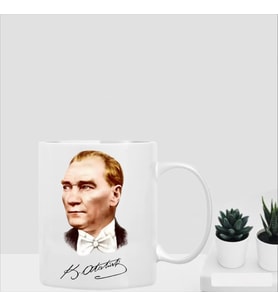 BEYAZ PORSELEN ATATÜRK BASKI KUPA
