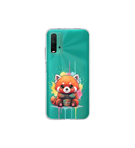 Redmi 9T ile Uyumlu Splash Tilki Tasarımlı Şeffaf Silikon Kılıf