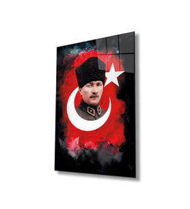 Atatürk Portre Cam Tablo Modern Ev Ofis Salon Hediyelik Büyük Tablo Duvar Dekoru (Çok Renkli)
