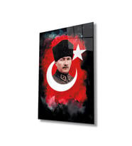 Atatürk Portre Cam Tablo Modern Ev Ofis Salon Hediyelik Büyük Tablo Duvar Dekoru (Çok Renkli)