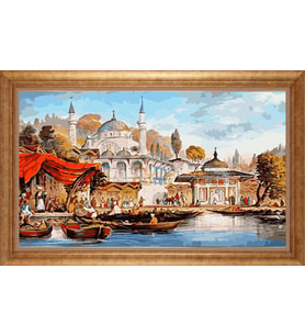 Çerçeveli Paspartulu Manzara Tablo ah1741 (Gold)