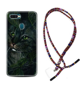 Oppo A5S A15 A16 A54 A55 A73 A74 Kılıf Boyun Asklı Rasta Silikon Flowers Cat 1345