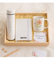 Kişiye Özel Dereçeli Termos Çizgili Defter & Kupa Bardak Premium  Kutulu Hediye Seti