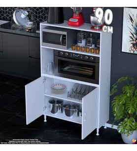 Eliusta Duru 90 cm Çift Kapaklı Mutfak Kiler Dolabı Raflı Mikrodalga Fırın Standı Banyo Dolabı 90x150x32 cm