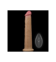 Belden Bağlamalı 25 cm Çift Katmanlı Platin Silikon Uzaktan Kumandalı Titreşimli Dildo Ten