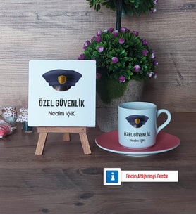 Özel Güvenlik Görevlisi Dekoratif Taş, Türk Kahvesi Fincanı Kırmızı İsme Özel Hediye (Model 4)