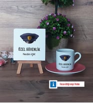Özel Güvenlik Görevlisi Dekoratif Taş, Türk Kahvesi Fincanı Kırmızı İsme Özel Hediye (Model 4)