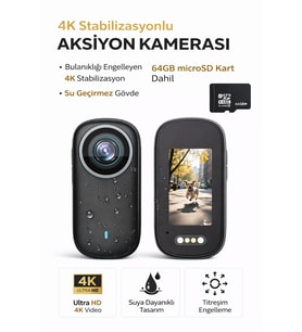 4K Ultra HD Mini Aksiyon Kamerası Manyetik Klipsli Su Geçirmez Geniş Aksesuar Seti