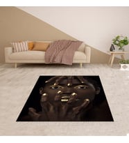 Afrika Desenli Afrikalı Kadın Halı Dijital Baskı Yıkanabilir Modern Salon Halı ve Yolluk (Siyah)