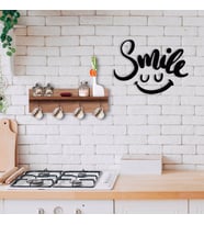 BK Home Doğal Ahşap Raflı Dekoratif Fincan Askılığı ve Gülümse Duvar Süsü-2 (Beyaz)