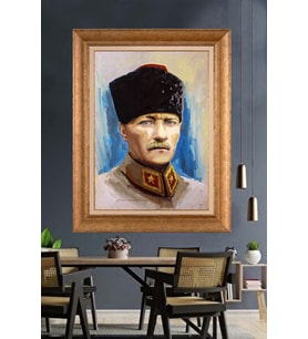 Altın Varaklı Çerçeveli Paspartulu Atatürk Tablo nh221 (Gold)