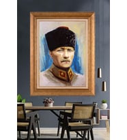 Altın Varaklı Çerçeveli Paspartulu Atatürk Tablo nh221 (Gold)