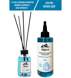 Ilgaz 2'li Set Okyanus Esintisi Bambu Yedek Likit Yedek Şişe + Ocean Çubuklu Oda Kokusu Kolay Kullanım