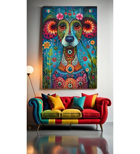 SOYUT SANATSAL KÖPEK II Ev Duvar Salon Güzellik Salonu Ofis Dükkan Dekarasyon Kanvas Tablo (Akçaağaç)
