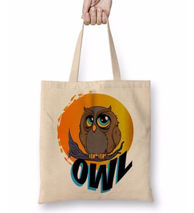 Owl Baykuş Bez Çanta Uzun Saplı