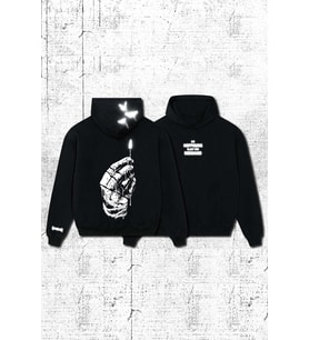 Hoodie Unisex Fire Sırt ve Ön Baskılı Oversize Siyah Kapüşonlu Kalın Sweatshirt