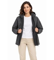 Su Geçirmez Softshell İçi Polar Astarlı Çıkarılabilir Kapüşonlu 4 Cepli Mont Ceket - Füme