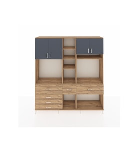 Hyperion Dolap 11 Raflı 6 Çekmeceli 4 Kapaklı 220x44x243 Çam-Antrasit/Çam