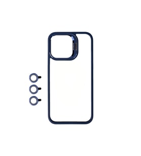Apple iPhone 15 Pro Max Uyumlu Kılıf Kamera Lens Korumalı Standlı Zore Klon Lensli Kapak (Lacivert)