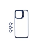 Apple iPhone 15 Pro Max Uyumlu Kılıf Kamera Lens Korumalı Standlı Zore Klon Lensli Kapak (Lacivert)