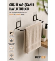 Güçlü Yapışkanlı Havlu Tutucu Siyah Banyo Havluluğu Delmeden Kullanım Askı