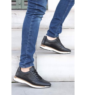 FAST STEP Hakiki Deri Erkek Spor Ayakkabı 723MA120 (Siyah)