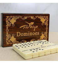 Ahşap Kutulu Domino Seti – Şık Tasarım  20x12 cm  Dayanıklı Taşlar  Hediyelik Oyun Seti (Karışık)