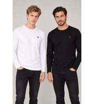 Dewberry Erkek Pamuklu Yuvarlak Yaka Sweatshirt 2'li Set Siyah-Beyaz T8588 Günlük Üst Giyim, Jean Kombinleri