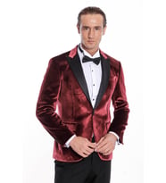 Kadife Slim Fit Bordo Erkek Smokin Ceket - Wessi