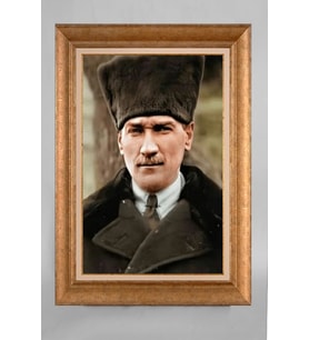 Altın Varaklı Çerçeveli Paspartulu Atatürk Tablo a496 (Gold)
