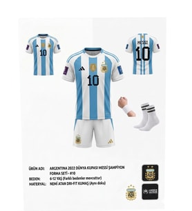 Arjantin Lionel Messi Mavi-Beyaz Dünya Kupası Finali Çocuk Forma Takımı