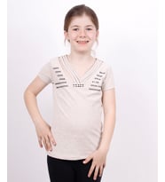 Toontoy Kız Çocuk Yaka Biyeli Taşlı Tişört (Kahve Melanj)