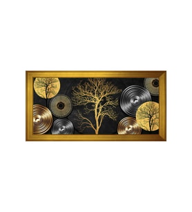 Soyut Şekiller Motifli Kanvas Tablo 50 x 70 cm Gold Çerçeve
