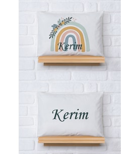Pia Baby Premium %100 Pamuk İkili İsim Yazılı Bebek Yastık Kılıfı – 35x45 cm Organik Baskı 5074-13 (Ekru)