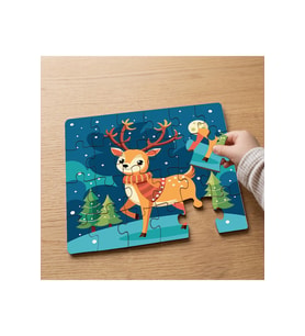 Sevimli Noel Geyiği Tasarımlı 24 Parça Ahşap Çocuk Puzzle MPK0837