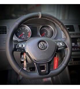 DİKİŞLİ DİREKSİYON KILIFI İTHAL SİYAH DERİ NOKTALI DERİ GRİ YÜZÜK GRİ DİKİŞLİ VW POLO İÇİN