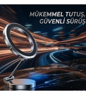 Katlanabilir Metal Araç İçi Telefon Tutucu - MagSafe Destekli Güçlü Mıknatıslı Torpido Standı