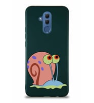 Huawei Mate 20 Lite Soft Premier Kapak Salyangoz Gary Tasarımlı Silikon Kılıf - Yeşil (Şeffaf)