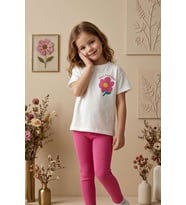 Cute Flower Baskılı Kız Çocuk Takımı – Pembe Taytlı