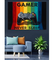 Gökkuşağı Renkli Gamer Oyun Kumandası Dekoratif Kanvas - Mdf Ahşap Tablo
