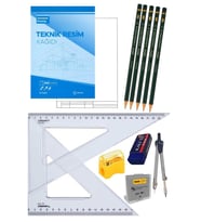 Teknik Resim Seti 12 Parça 1 Paket Teknik Resim Defteri Gönye Dereceli Kalem Metal Pergel Silgi Kalemtraş Hamur Silgi (Beyaz)